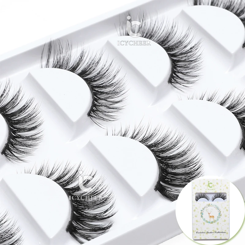 

ICYCHEER Premium Real Mink 3D Fale Eyelashes Extension Handmade Reusable Natural Daily Party Natural Long Thick Winged