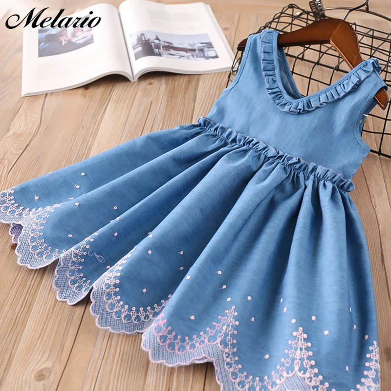 Melario Girls Dress 2019 Casual Summer Style Bull-puncher Dresses Cotton Kids Clothes Backless Denim Dress Shoulder-Straps 3-7Y