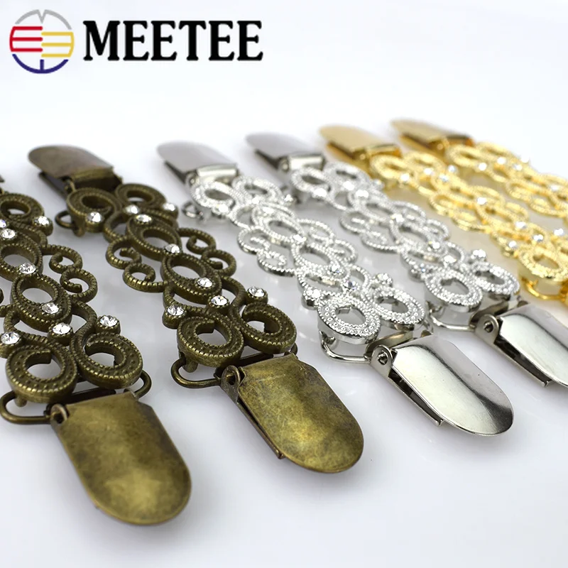 

2pcs Rhinestone Buckle Shirt Sweater Shawl Duck Clip For Clothes Decoration Metal Buttons Flexible Beaded Pearl Pin Brooch
