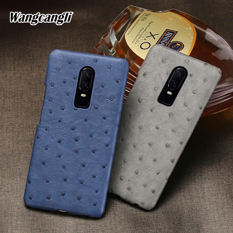 

Wangcangli ostrich skin phone case for Oneplus 6 case half-pack phone case Genuine Leather protection case for oneplus series