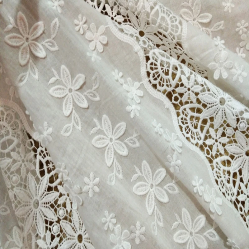

Free Shipping Off White Bilateral Embroidery Cotton Lace Fabric for Windows,Fabric Cloth DIY Material Width 140cm 5yards/Lot-HF