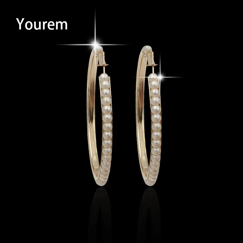 

YOUREM 3 sizes classic Ethnic African simulated pearls big hoop earrings for women acrylic plastic alloy nickel free wu068