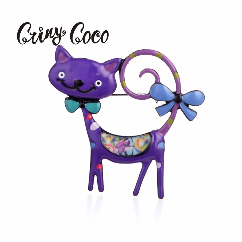 

New Cute Kitty Brooch Vintage Alloy Metal Cartoon Long Tail Animal Jewelry Clothes Accessories Cat Enamel Pin Brooches for Women