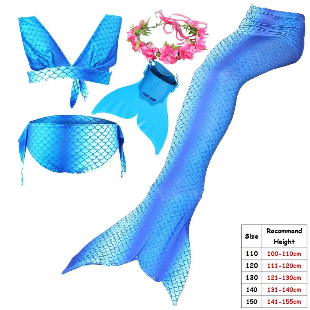 Детский купальный костюм с хвостом русалки для девочек, купальный костюм-бикини, купальный костюм с хвостом русалки для костюмированной вечеринки - Цвет: 5pcs With Monofin