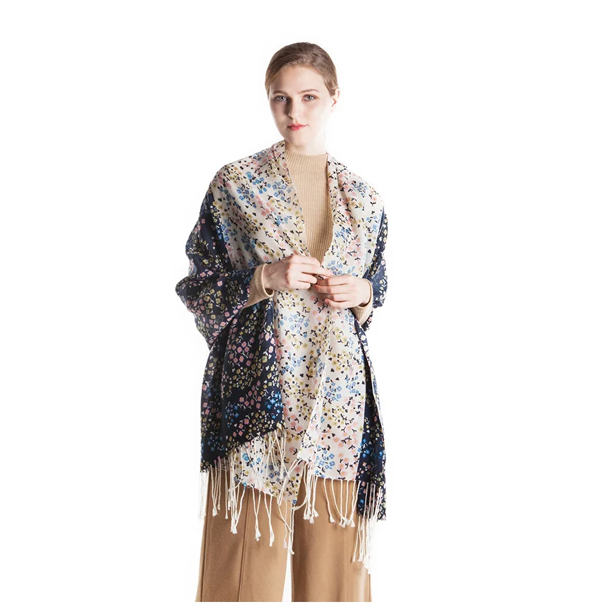 Роскошный брендовый женский шерстяной шарф для дам с цветочным принтом, шаль и накидка, женские зимние шарфы, пончо для женщин