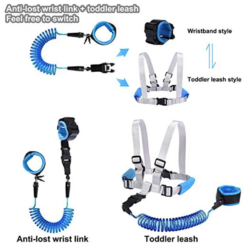 2 in 1 Toddler Leash Anti Lost Wrist Link Kid Harness Wrist Leashes with Safty Lock S7JN