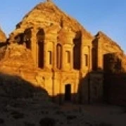 Deep shadows at the monastery  Al Deir Temple  Wadi Musa  Petra  Jordan Poster Print (18 x 6)