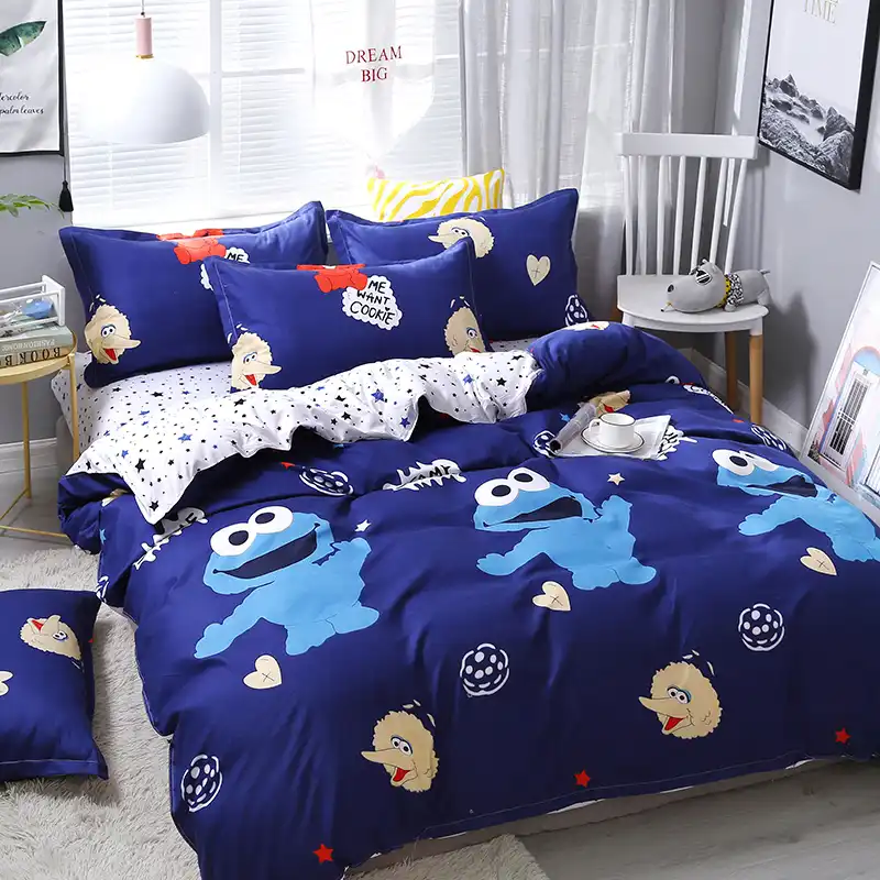 Sesame Street Cartoon Printed Bedding Set Blue Twin Full Queen