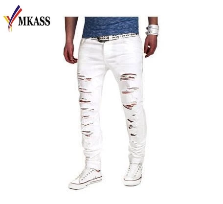 2017 New Arrivals Ripped Jeans Men With Holes Denim Super Skinny Famous Designer Brand Slim Fit Jean Pants Scratched Biker Jeans