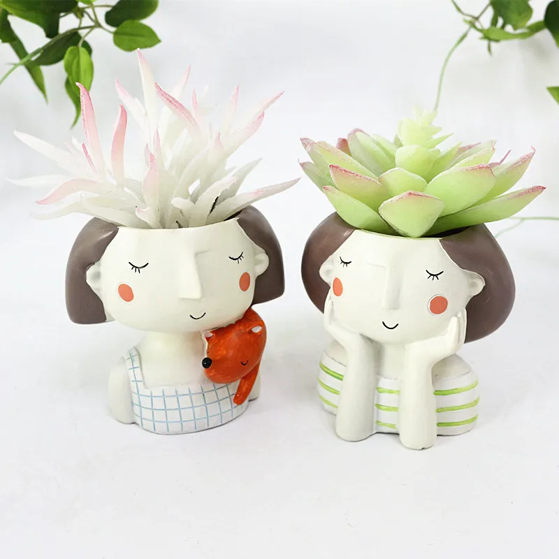 Flone European Style Succulent Plants Planter Pot Flower Girl Plants Vase Mini Bonsai Plants Flower Pot Home Office Decor Craft (9)