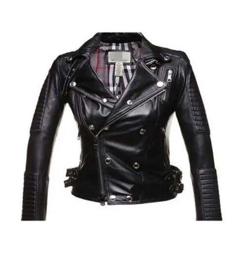 

Genuine Leather Jacket Women Real Sheepskin Punk Rock Real Leather Jacket Rivet Motorcycle Biker Female Coat Jaqueta