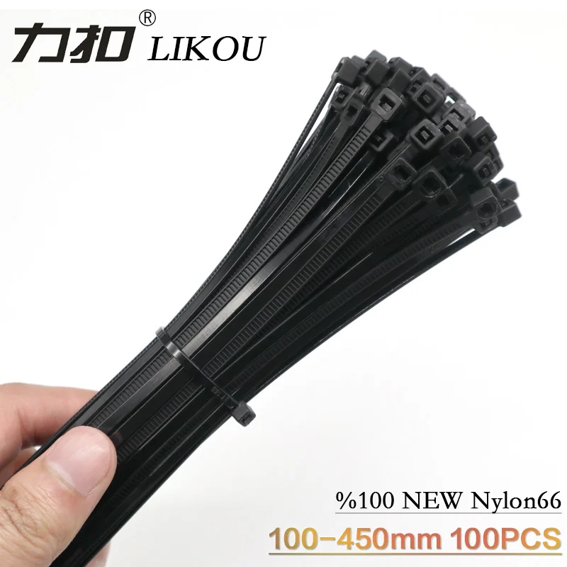

LIKOU self-locking Nylon cable ties 100PCS 4x100/120/150/200/250/300MM Plastic zip tie straps black/white