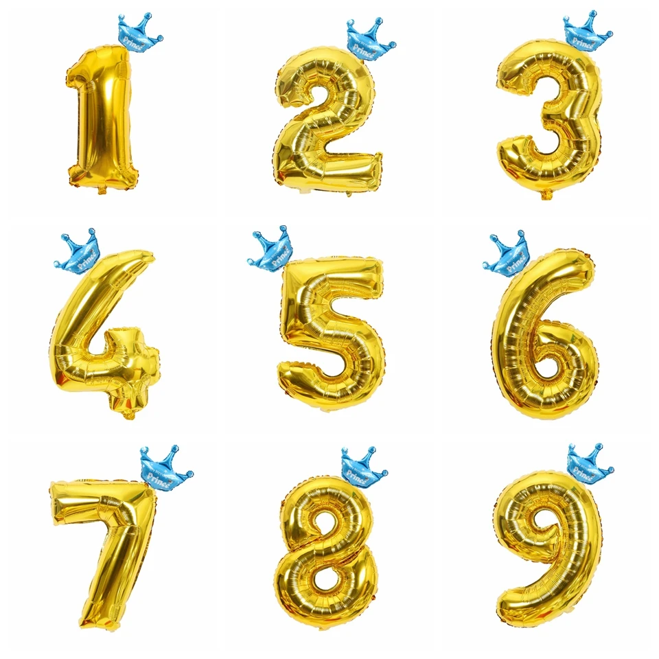 1 компл. 32 дюймов золото/серебро/розовое золото фигурки Корона фольга поплавок воздушный надувной шар для мальчиков и девочек DIY День рождения украшения - Цвет: Blue Gold
