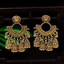 Этнические Модные женские секционные Золотые сережки jhumka индийские этнические Драгоценности хиппи племя Бохо колокольчики кисточкой Висячие серьги Bijoux
