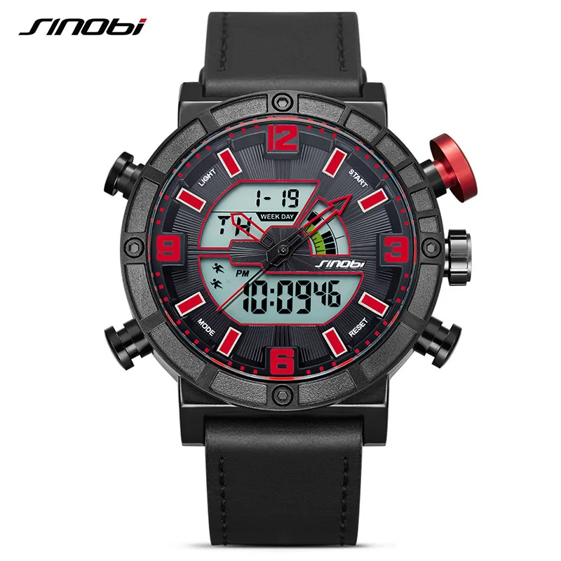 

SINOBI Brand Men Sport Watches LED Display Clock Male Leather Digital Quartz Date Watch Men 2019 Backlight Relogio Masculino
