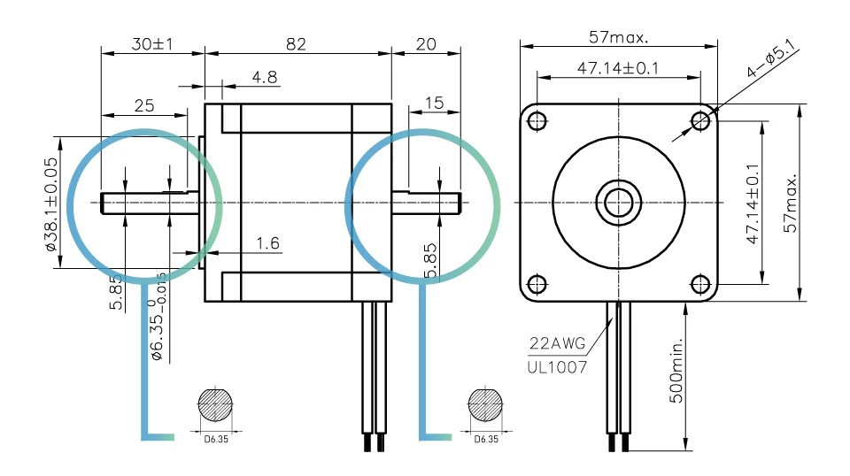 NEMA 23 шаговый двигатель 57x82 мм двойной вал 3A 2.2N.m 315Oz-in оба конца вала Nema23 6,35 мм для ЧПУ 3D принтера