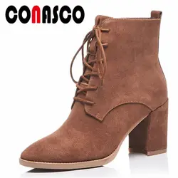 CONASCO/Элегантные женские ботильоны в стиле ретро, новая осенне-зимняя обувь на высоком каблуке, женские офисные туфли-лодочки, женские