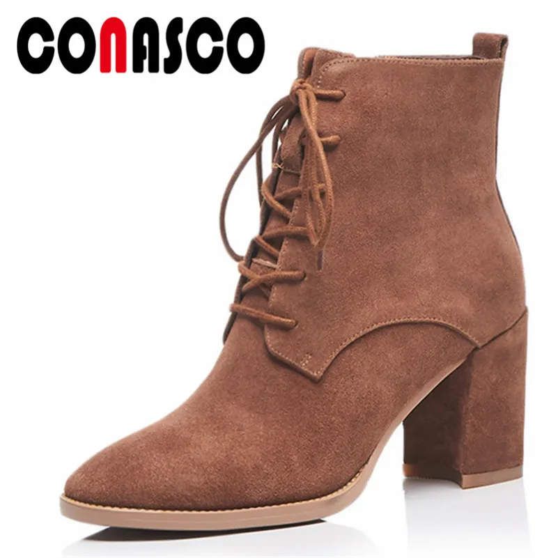 

CONASCO Retro Elegant Women Ankle Boots High Heels Autumn Winter New Shoes Woman Office Pumps Ladies Martin Boots Basic Boots