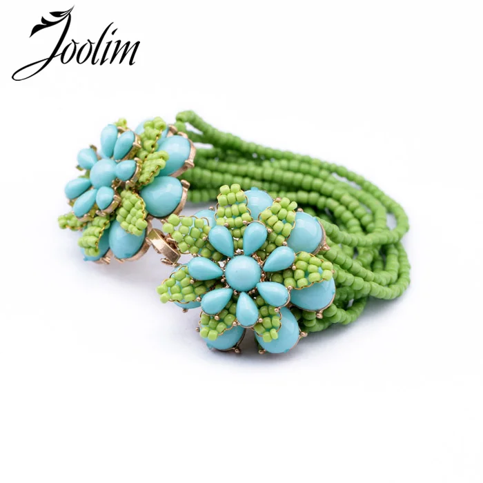 

JOOLIM Handmade Yellow Dark Blue Beaded Flower Charm Bracelet Design Jewelry Free Shipping