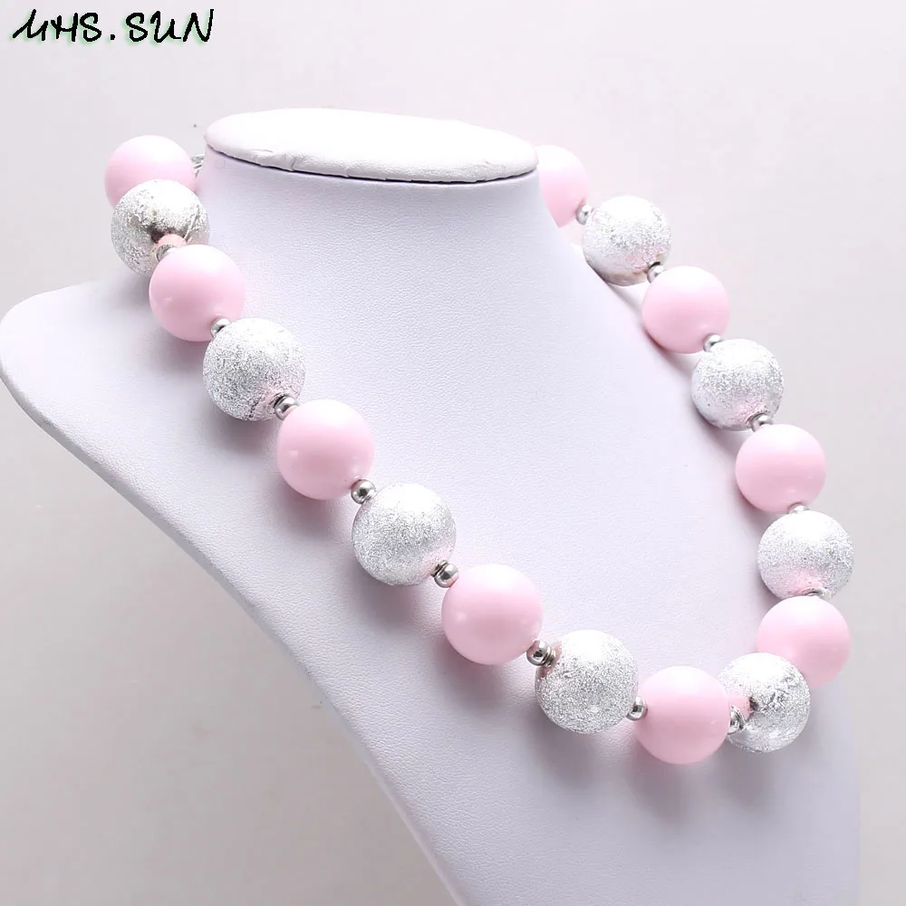 MHS. SUN для маленьких девочек массивное ожерелье из жевательной резинки diy розовое и серебряное ожерелье ручной работы с бусинками чокер ювелирные изделия для детей подарок на день рождения
