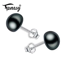 FENASY 10-11 мм жемчужные серьги, 925 пробы серебряные серьги, свадебные украшения подарок жемчужные украшения Для женщин большой жемчужные серьги для любовь
