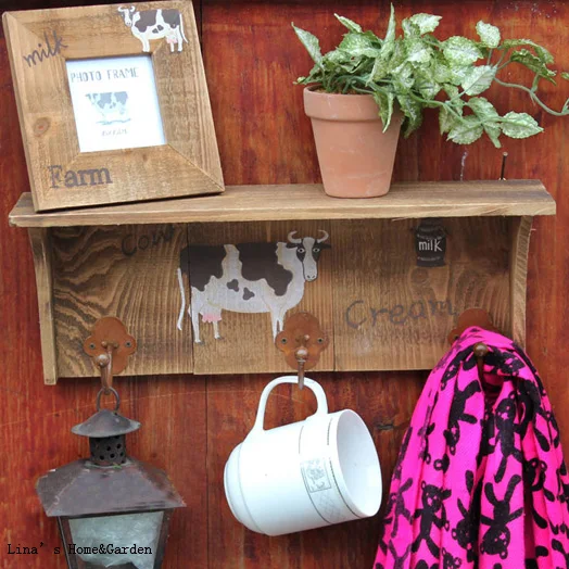 cow theme farmhouse handcrafted solid wood antique wall shelf for home decor