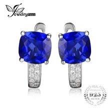 JewelryPalace Cojín 4.6ct Creado Azul Zafiro Clip En Los Pendientes de Plata de Ley 925 Joyería Declaración de Joyería Fina
