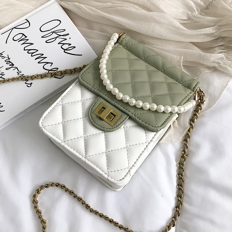 

Mini Pearl Tote bag 2019 Summer Fashion New High Quality PU Leather Women's Designer Handbag Lingge Chain Shoulder Messenger bag