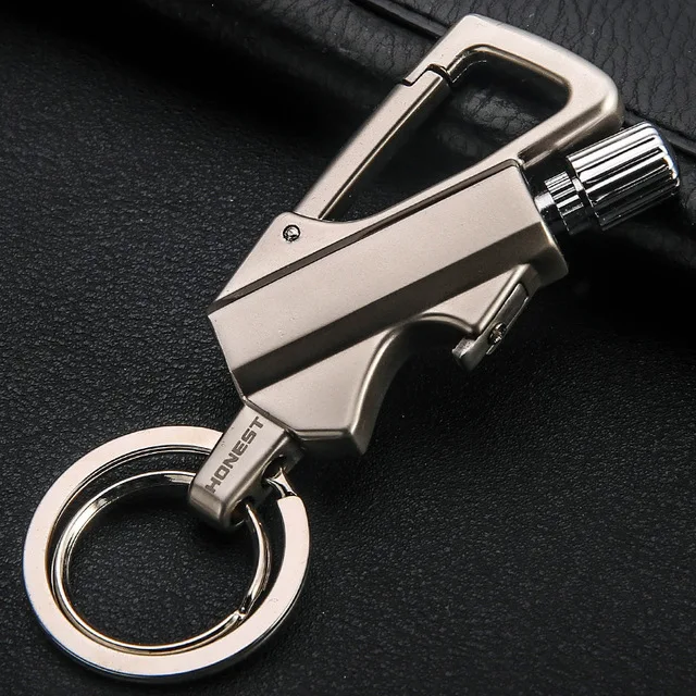 Мужская Автомобильная цепочка для ключей с зажиганием, керосин, брелок для ключей, многофункциональный инструмент, зажигалка, ювелирные изделия, лучший подарок для мужчин, бойфренд - Цвет: Silver