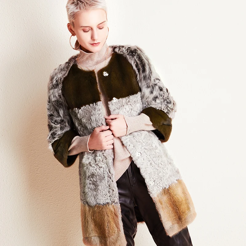 

Real fur coat women winter natural mink coat thick warm sheep shearing fur jacket female classical light luxury design NPI90114D