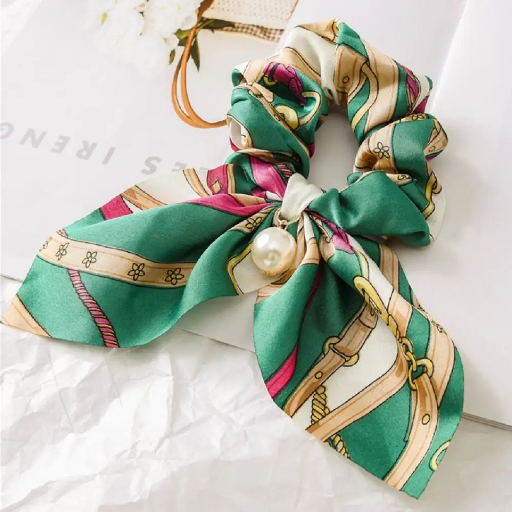 Vintage Women Bowknot Streamers Scrunchies Hair Scarf Ponytail Holder Headband Elastic Hair Ties for Girls Hair Accessories