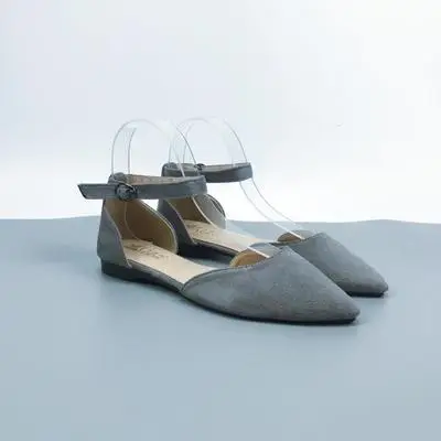 Осень острым туфли на плоской подошве Женская рабочая обувь классические ботильоны Пряжка Большие Размеры 35-43 полые Удобная женская обувь - Color: Gray