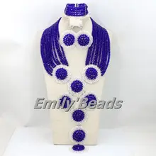 Новинка в нигерийском стиле хрустальный шарик Цепочки и ожерелья набор Дубаи Свадебная вечеринка Jewelry Set Royal Blue в африканском стиле леди ювелирные изделия amj047