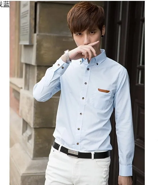 Hot Sale Camisa Masculina 2015 New Men Shirts Casual Slim Solid Long Sleeve All Match Turn Down Collar Business Blusa | Мужская одежда