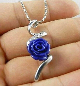 

0002180 Lapis lazuli Rose Flower 18KWGP Crystal S Snake Pendant and Necklace 2PC