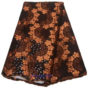 

Champagne 2019 High Quality African Lace Fabric , French Net Embroidery Sequins Tulle Lace Fabric For Nigerian Party w02