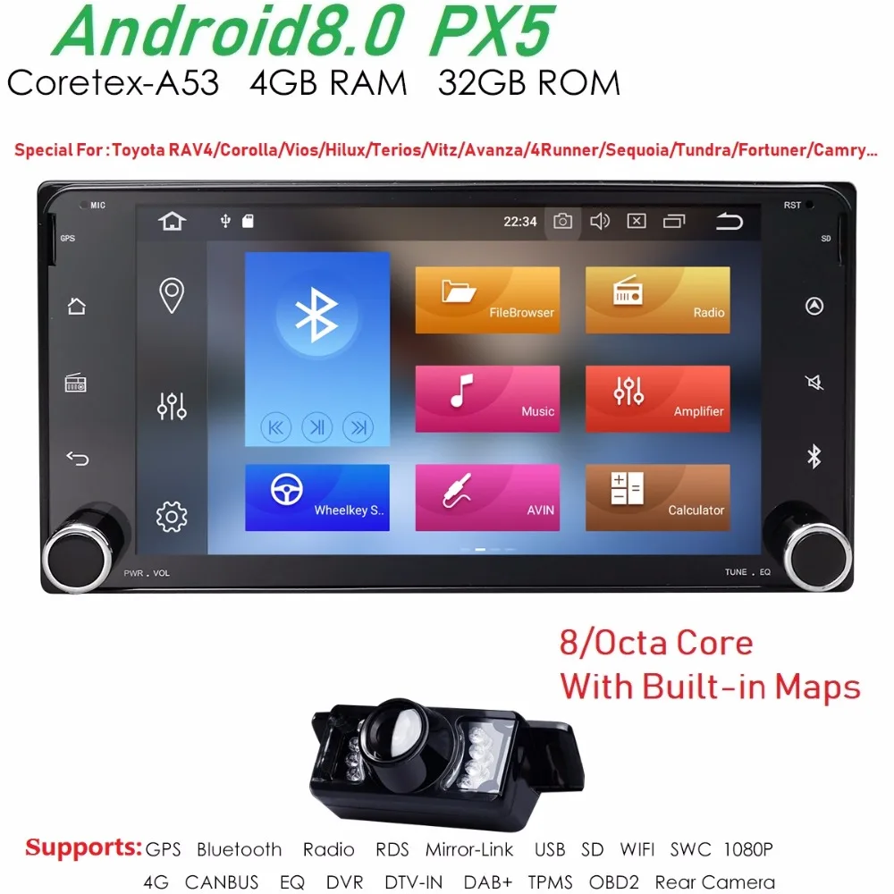 PX5android8.0 car GPS for Toyota Terios Old Corolla Camry Prado RAV4 Universal radio with navigation 4+32G stereo gps player | Автомобили