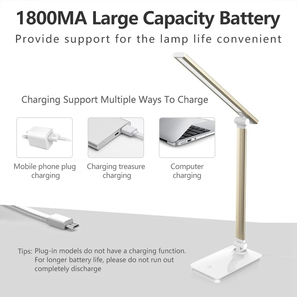 LAOPAO SMD2835 светодиодный настольный светильник для чтения, 1800 мА/ч, сенсорный USB, 5 Вт, 3 цвета, 3-уровневый светодиодный светильник для глаз, светодиодный светильник из сплава