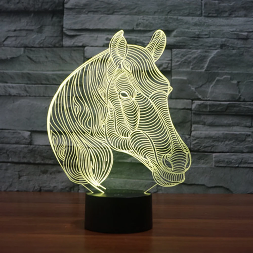 Животное Kawaii лошадь 3D светодиодный светильник ночник многоцветный RGB лампа