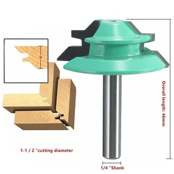 

1-1/2" Diameter 1/4" Shank Green 45 Degree Lock Miter Router Bit Wood Cutter For Woodworking Drilling Power Tools