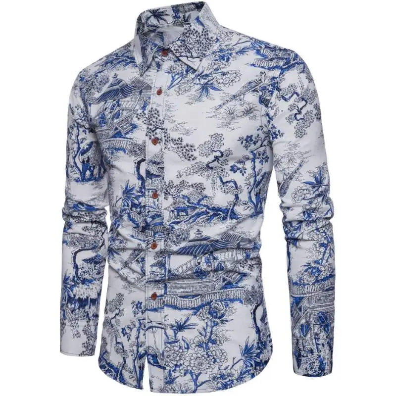 

2019 New Fashion Leisure Men's Shirts European Style Repair Men's Shirts Youth Pop Men's Long Sleeved Shirts