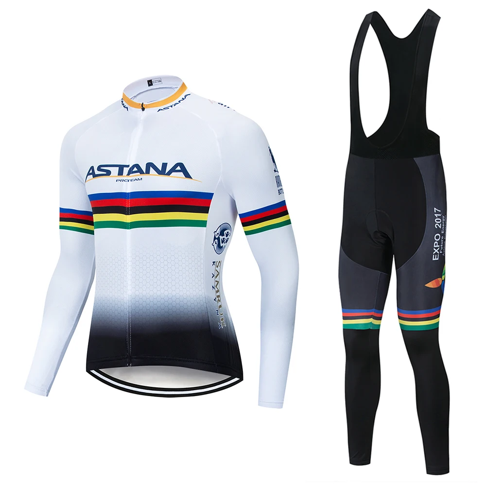 ASTANA Team long sleeve Suit Cycling jersey Set bib pants ropa ciclismo bicycle clothing bike jersey Uniform Men clothes - Цвет: Pic Color