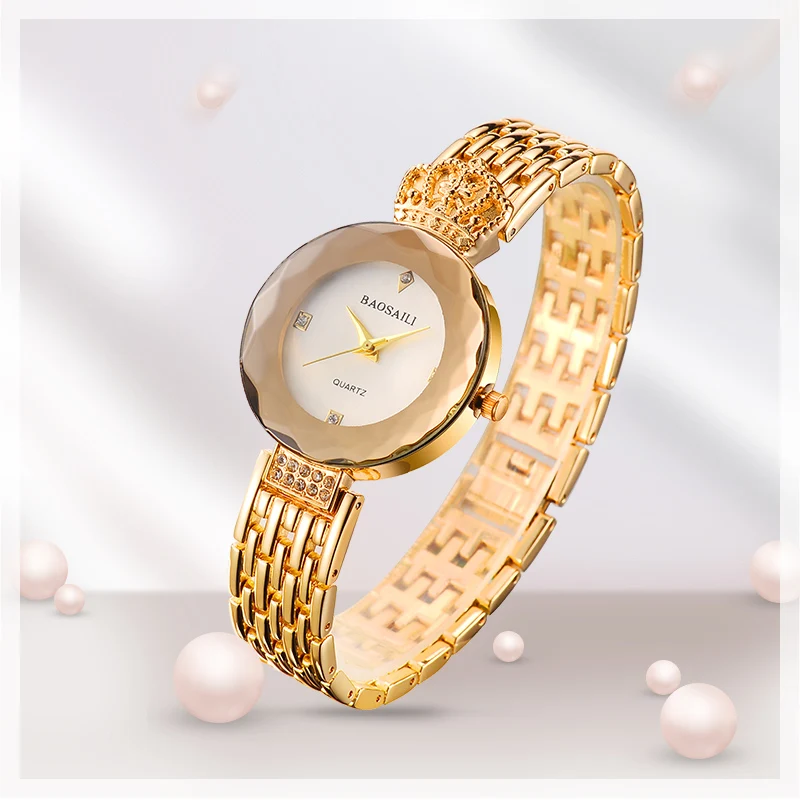 BAOSAILI, модные роскошные женские часы с золотой короной, часы-браслет, Женские кварцевые наручные часы, круглые женские часы, reloj 37