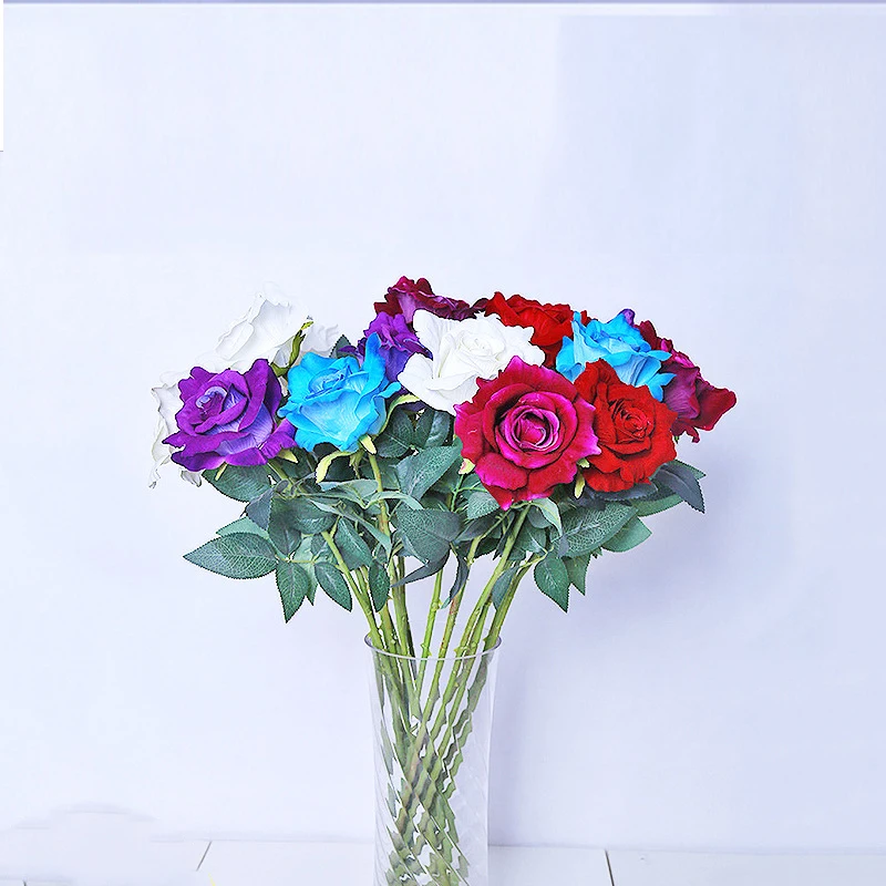 

Velvet Cloth Rose Artificial Flowers Bouquet Wedding Decoration Home Bedroom Living Room Plants Crafts Fake Flowers 10 pcs/lot