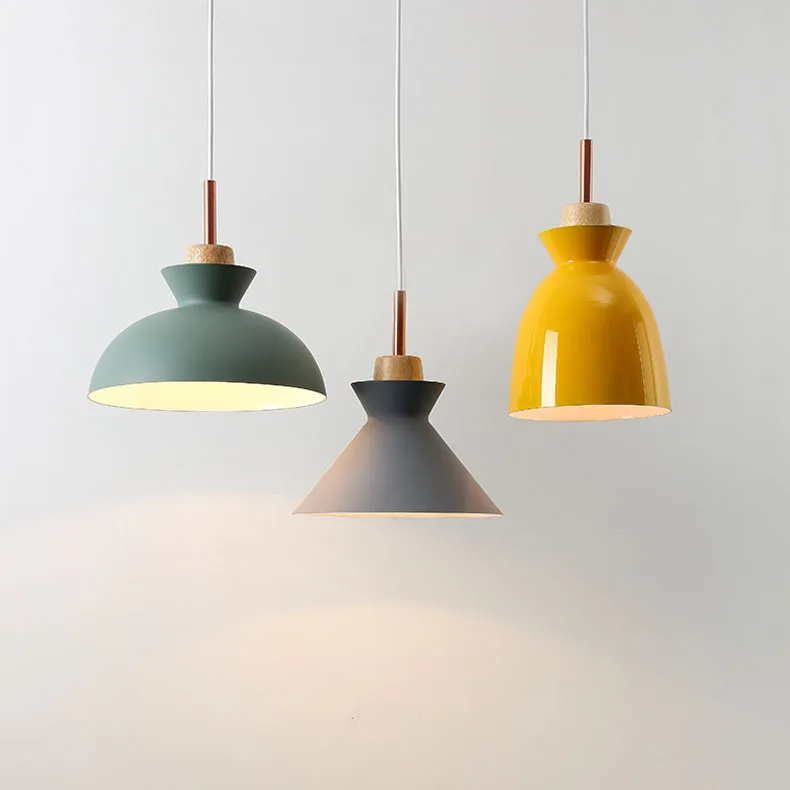 Macaron Scandinavian Pendant Lights Oak Aluminium Colorful Wood Modern Decorative Indoor Lighting For Resteaurant Hanging lamps  (6)