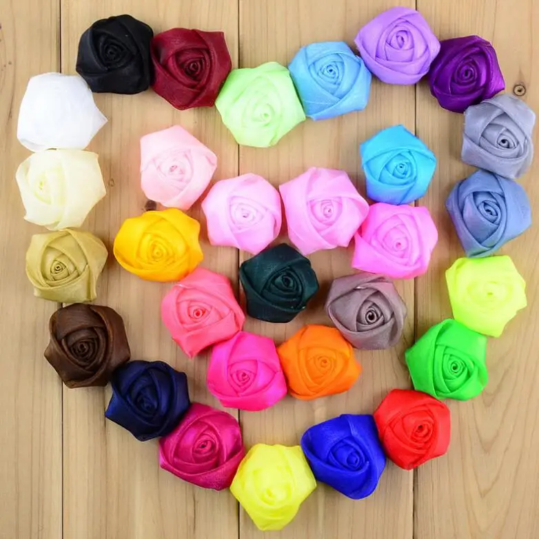 

Wholesale Rolled satin rose Fabric Flowers Flat Back For Diy Hair Accessories HS10056