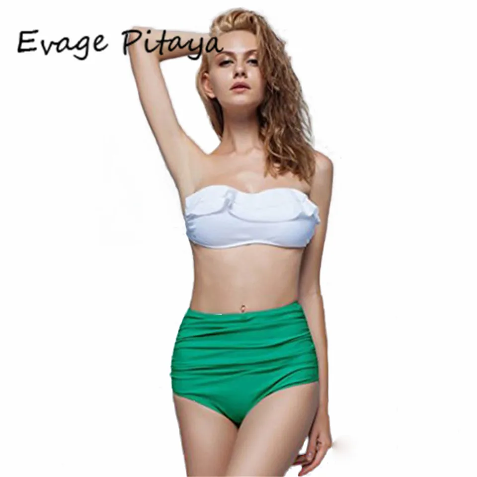 2016 new Bandeau high waist bikini swimming suit for women ruffle