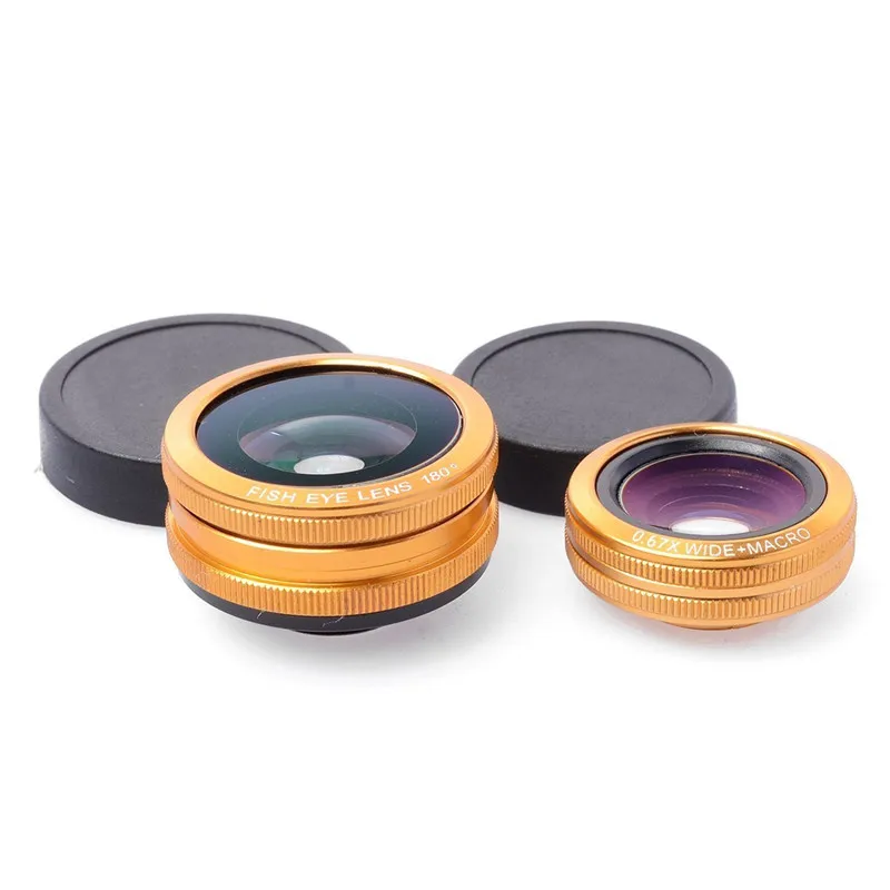 Gold Phone lens 3 в 1 клип на телефон объектив рыбий глаз 0.67X широкоугольный 10X Макро объектив камеры Универсальный HD объектив Комплект для IPhone 7 6 S Plus SE huawei - Цвет: Gold Phone lens
