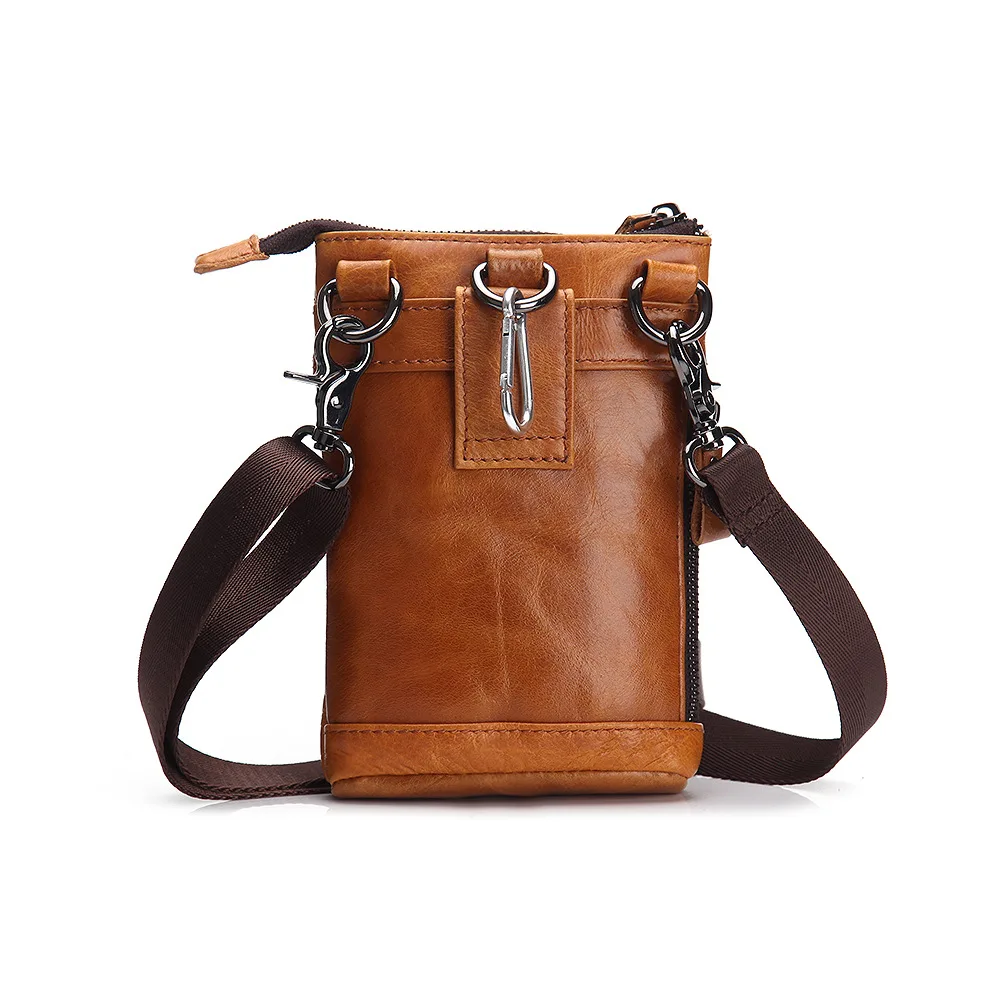 

YISHEN Vintage Genuine Leather Waist Bag Men's Multi-function Shoulder Bag Fanny Belt Sling Bag For Travel Mobile Phone MS1006-1