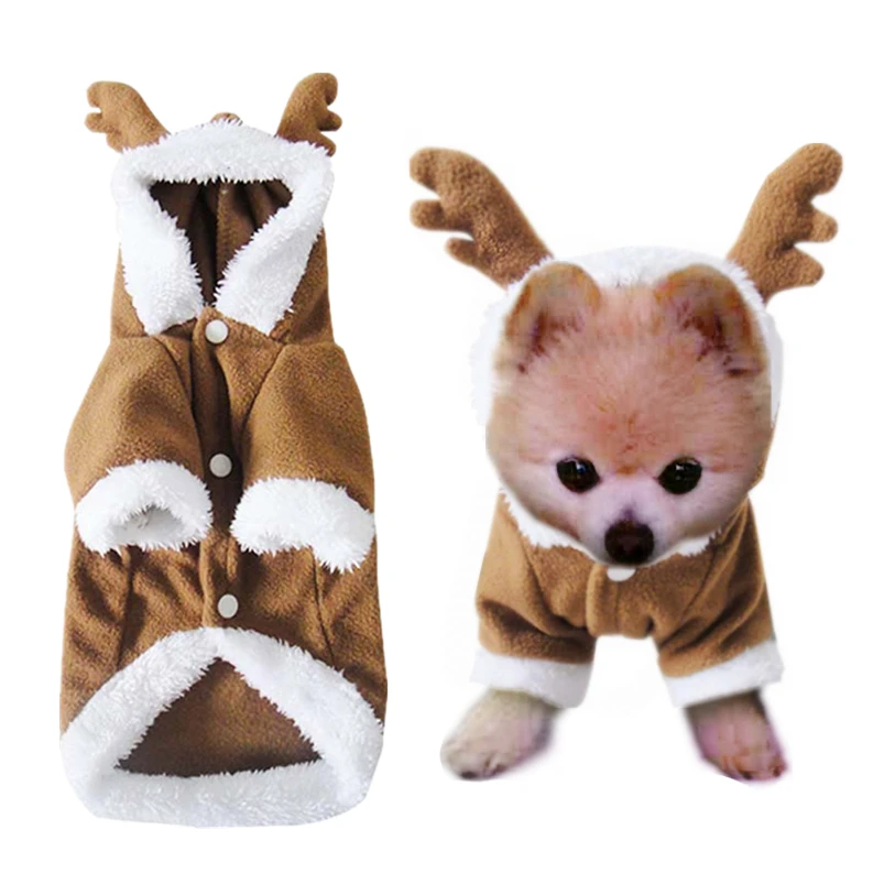 

XS-XL Pet Dog Cat Cosplay Costume Cute Reindeer Winter Puppy Coat Warm Thick Fleece Pet Hoody Apparel Wholesale 50NV11